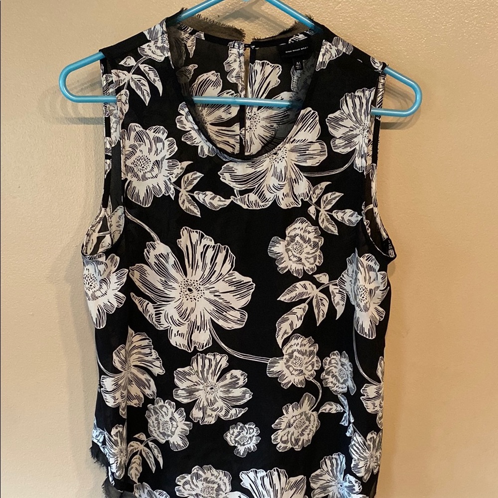 Who What Wear Black and White Fitted Tank Top